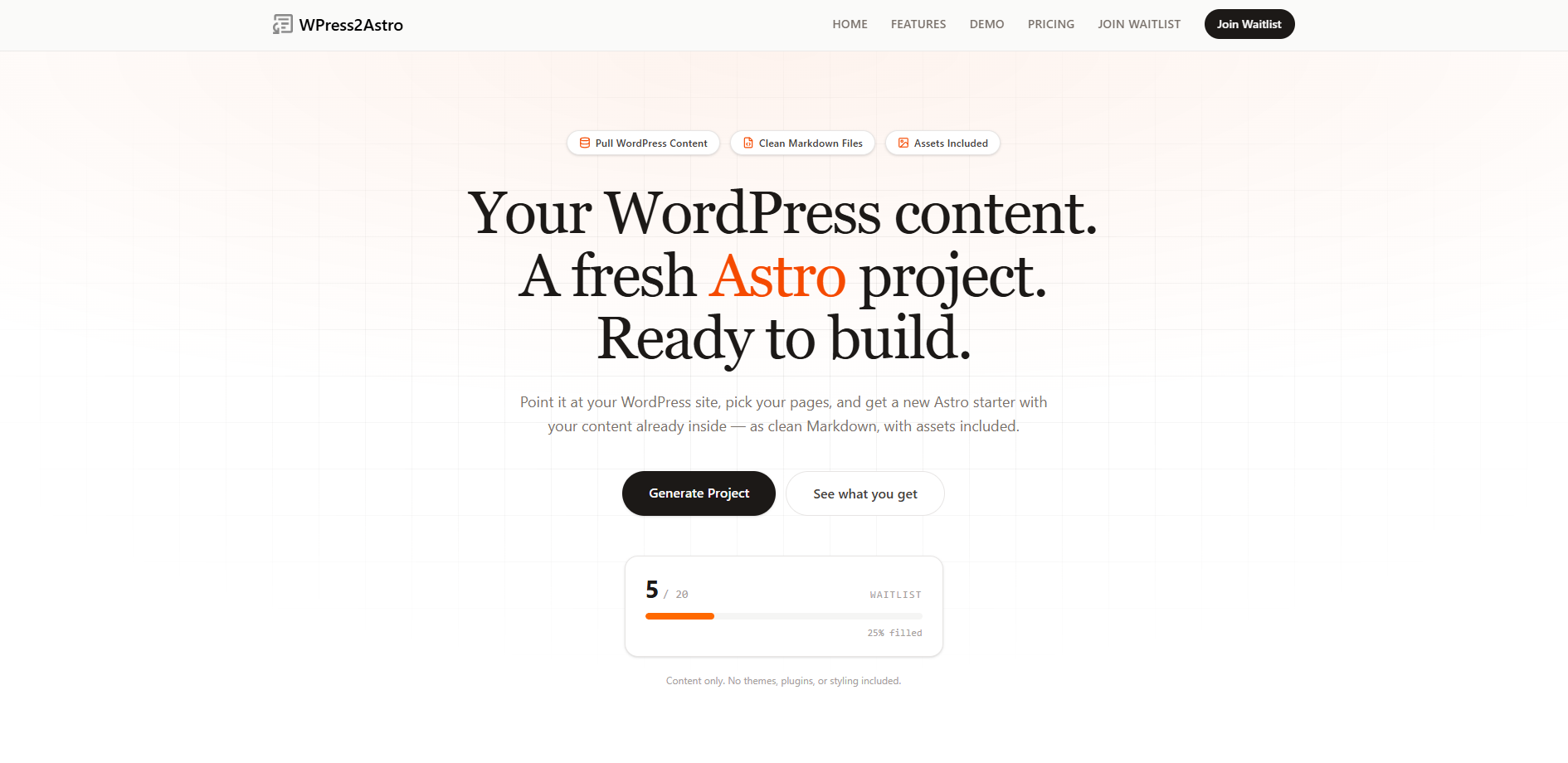 Screenshot of WPress2Astro project