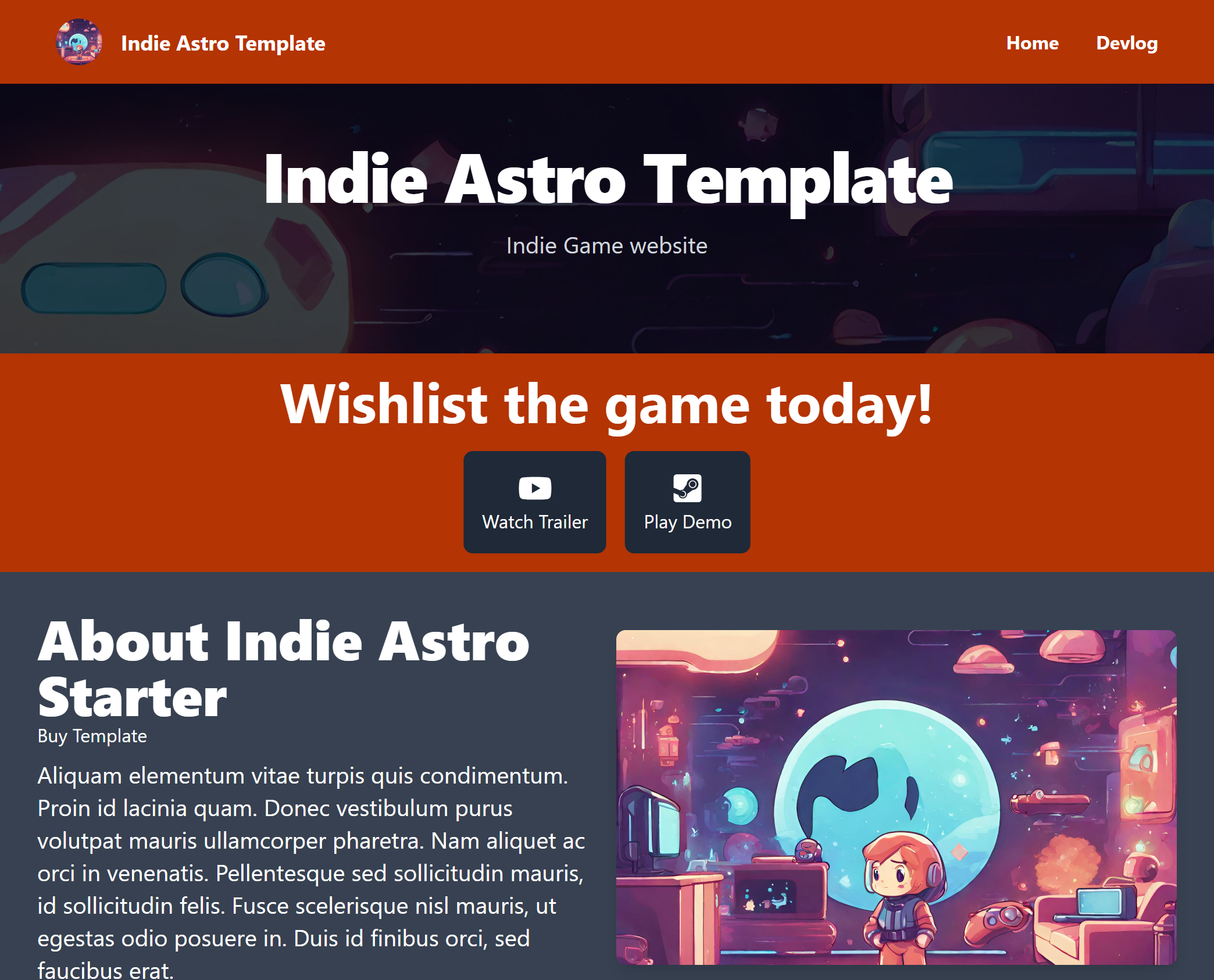 Astro Indie Gaming Template